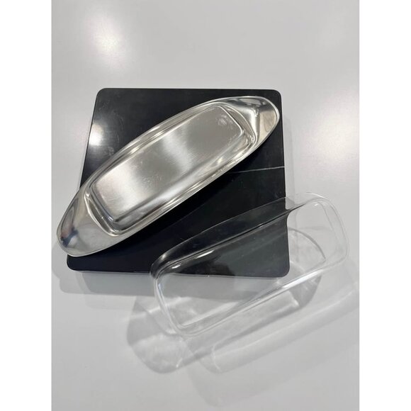 Vintage WMF Stainless Butter Cheese Tray Clear Acrylic Cover MCM-Germany - Picture 5 of 8